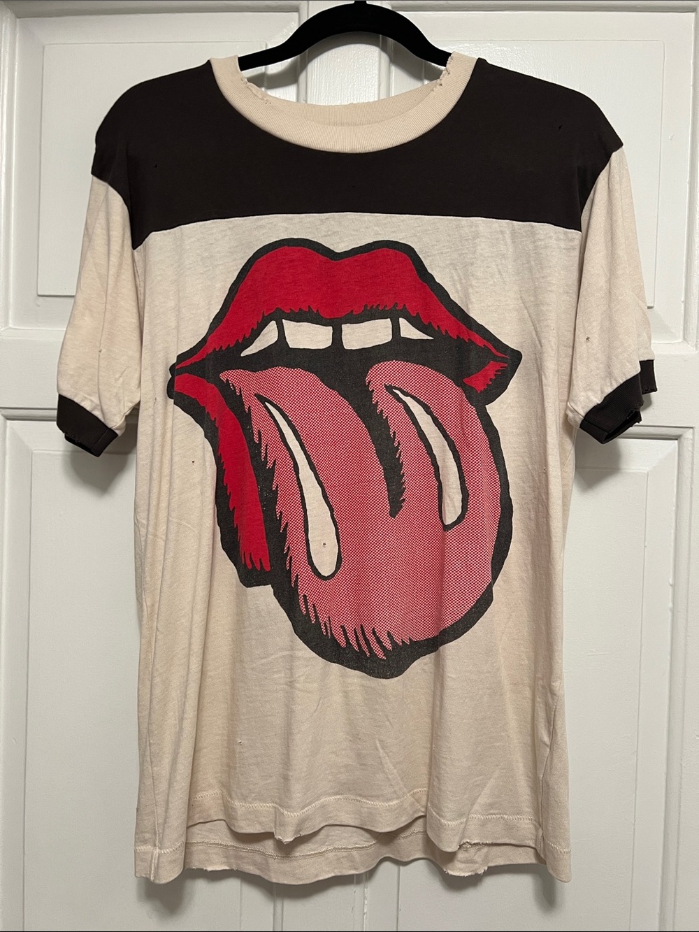 MadeWorn Rolling Stones Inspired Vintage-Style Cream & Black Graphic Tee
